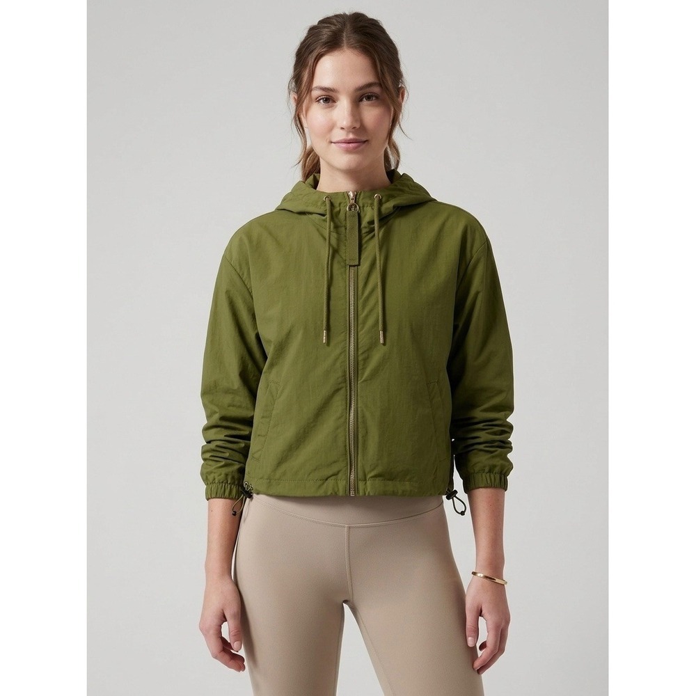 Ashley by 26 International Olive Green Hooded Utility Windbreaker Jacket size M